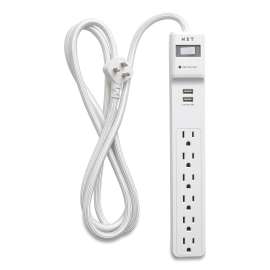 Surge Protector, 6 AC Outlets/2 USB Ports, 6 ft Cord, 900 J, White