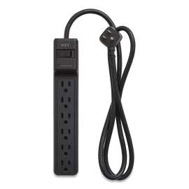Surge Protector, 6 AC Outlets, 4 ft Cord, 600 J, Black