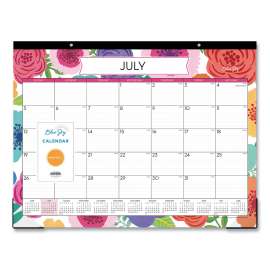 Mahalo Academic Desk Pad, Floral Artwork, 22 x 17, Black Binding, Clear Corners, 12-Month (July-June): 2022-2023