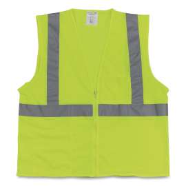 ANSI Class 2 Two-Pocket Zipper Mesh Safety Vest, Large, Hi-Viz Lime Yellow