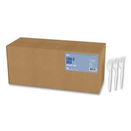 Mediumweight Plastic Cutlery, Fork, White, 1,000/Pack