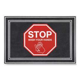 Message Floor Mats, 24 x 36, Charcoal/Red, "Stop Wash Your Hands"