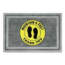 Message Floor Mats, 24 x 36, Charcoal/Yellow, "Maintain 6 Feet Thank You"