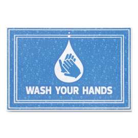 Message Floor Mats, 24 x 36, Blue, "Wash Your Hands"
