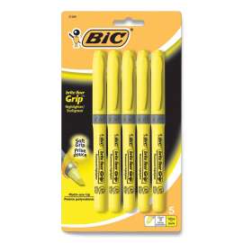Brite Liner Grip Pocket Highlighter, Fluorescent Yellow Ink, Chisel Tip, Yellow/Black/Silver Barrel, 5/Pack