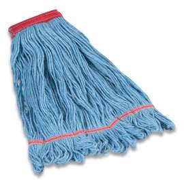 Looped-End Wet Mop Head, Cotton/Rayon/Polyester Blend, Large, 5" Headband, Blue