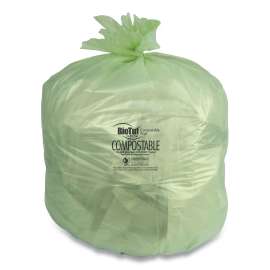 Biotuf Compostable Can Liners, 48 gal, 0.8 mil, 42" x 48", Green, 25 Bags/Roll, 5 Rolls/Carton