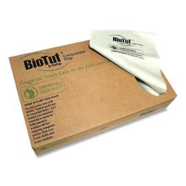 Biotuf Compostable Can Liners, 30 to 33 gal, 0.9 mil, 33" x 39", Light Green, 25 Bags/Roll, 8 Rolls/Carton