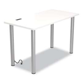 Essentials Writing Table-Desk with Integrated Power Management, 47.5" x 23.7" x 28.8", White/Aluminum