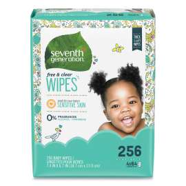 Free and Clear Baby Wipes, 7 x 7, Refill, Unscented, White, 256/Pack, 3 Packs/Carton
