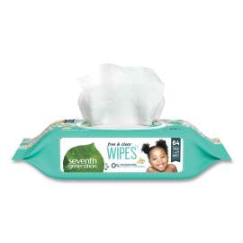Seventh Generation - 7"L x 7"W White Unscented Free and Clear Baby Wipes, 64 per Pack