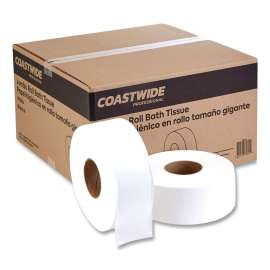 Jumbo 1-Ply Toilet Paper, Septic Safe, White, 3.5" x 2,000 ft, 12 Rolls/Carton