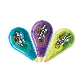 Wite-Out Brand Mini Correction Tape, Non-Refillable, Blue/Purple/Yellow Applicators, 0.2" x 314.4", 3/Pack
