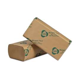 Recycled Multifold Paper Towels, 1-Ply, 9.5 x 9.5, Natural Kraft, 250/Pack, 16 Packs/Carton
