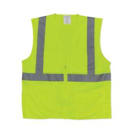 ANSI Class 2 Four Pocket Zipper Safety Vest, Polyester Mesh, 3X-Large, Hi-Viz Lime Yellow