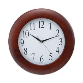 Round Wood Wall Clock, 12.75" Overall Diameter, Cherry Case, 1 AA (sold separately)