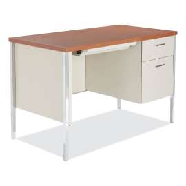 Alera - Alera Series Cherry Steel Single Pedestal Office Desk with Putty Base