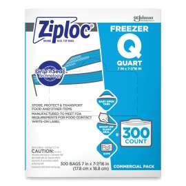 Double Zipper Freezer Bags, 1 qt, 2.7 mil, 7" x 7.75", Clear, 300/Carton