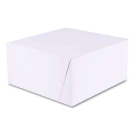 White One-Piece Non-Window Bakery Boxes, Standard, 10 x 10 x 5, White/Kraft, Paper, 100/Bundle