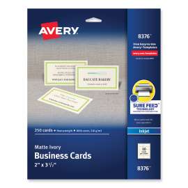 Printable Microperforated Business Cards w/Sure Feed Technology, Inkjet, 2 x 3.5, Ivory, 250 Cards, 10/Sheet, 25 Sheets/Pack