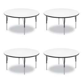 Dry Erase Markerboard Activity Tables, Round, 42" x 19" to 29", White Top, Black Legs, 4/Pallet, Ships in 4-6 Business Days