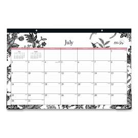 Analeis Academic Year Desk Pad Calendar, Floral Artwork, 17 x 11, White/Black/Pink Sheets, 12-Month (July to June): 2023-2024