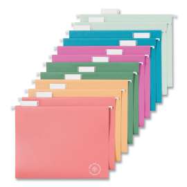 U ECO Hanging File Folders, Letter Size, 1/5-Cut Tabs, Assorted, 12/Pack