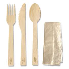 Bamboo Cutlery, Knife/Fork/Spoon/Napkin, 6.7", Natural, 250/Carton