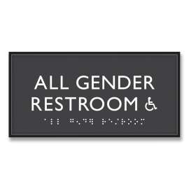 ADA Sign, All Gender Restroom Accessible, Plastic, 4 x 4, Clear/White