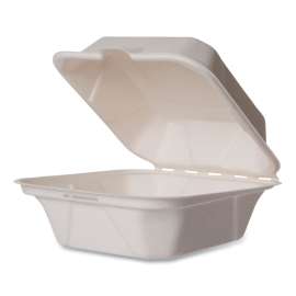 White Molded Fiber Clamshell Containers, 6 x 12 x 2, White, Sugarcane, 400/Carton