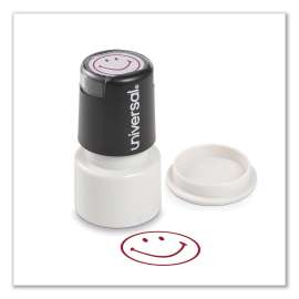 Round Message Stamp, SMILEY FACE, Pre-Inked/Re-Inkable, Red