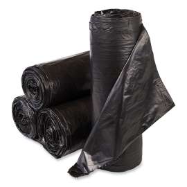 High-Density Commercial Can Liners Value Pack, 60 gal, 19 microns, 38" x 58", Black, 25 Bags/Roll, 6 Rolls/Carton