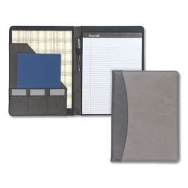 Two-Tone Padfolio with Spine Accent, 10 3/5w x 14 1/4h, Polyurethane, Gray/Black
