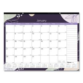 Monthly Desk Pad Calendar, Gold Detail Floral Artwork, 22 x 17, Black Binding, Clear Corners, 12-Month (Jan-Dec): 2023