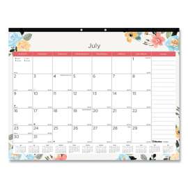 Spring Monthly Academic Desk Pad Calendar, Flora Artwork, 22 x 17, Black Binding, 18-Month (July to Dec): 2022 to 2023