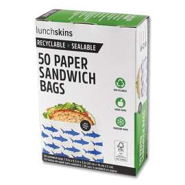 Peel and Seal Sandwich Bag with Closure Strip, 6.3 x 2 x 7.9, White with Blue Shark, 50/Box