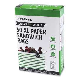Paper Sandwich Bag, 7.1 x 2 x 9.4, White with Green Stripes, 50/Box