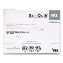 Sani-Cloth AF3 Germicidal Disposable Wipes, Large, 1-Ply, 8" x 5", Unscented, White, 50/Pack, 10 Packs/Carton