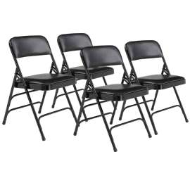 NPS - 1300 Series Black Premium Vinyl Folding Chairs with Black Steel Frame (Pack of 4)