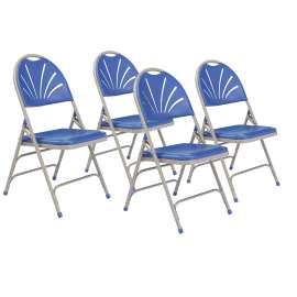 NPS - 1100 Series Blue Steel Folding Chairs with Deluxe Fan Back (Pack of 4)
