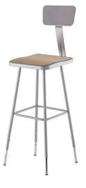 NPS - 6300 Series Gray Steel 31" to 39" Square Seat Science Stools with Backrest