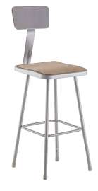 NPS - 6300 Series Gray Steel 30" Square Seat Science Stools with Backrest