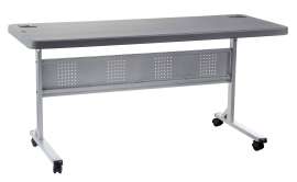 NPS - BPFT Series Charcoal Slate Plastic 60"L x 24"D Flip-N-Store Training Table with Steel Frame