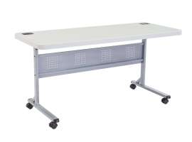NPS - BPFT Series Speckled Gray Plastic 60"L x 24"D Flip-N-Store Training Table with Steel Frame