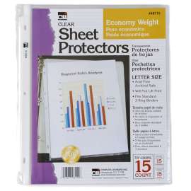 Sheet Protectors, Top Loading with Binder Holes, 2 Mils Economy Weight, Letter Size, Pack of 15