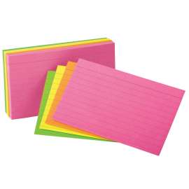 Neon Index Cards, 4" x 6", Ruled, Assorted Colors, Pack of 100