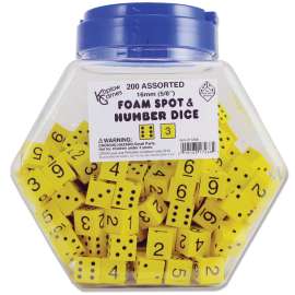 Foam Spot & Number Dice, Yellow, 16mm, Tub of 200