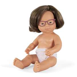 Baby Doll Caucasian Girl With Down Syndrome With Glasses 15'', Polybagged