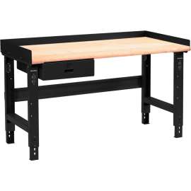 Global Industrial 48 x 30 Adj Height Workbench w/Drawer, Black- Maple Safety Edge Top