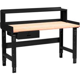 Global Industrial 48 x 30 Adj Height Workbench w/Drawer&Riser, Black- Maple Safety Edge Top